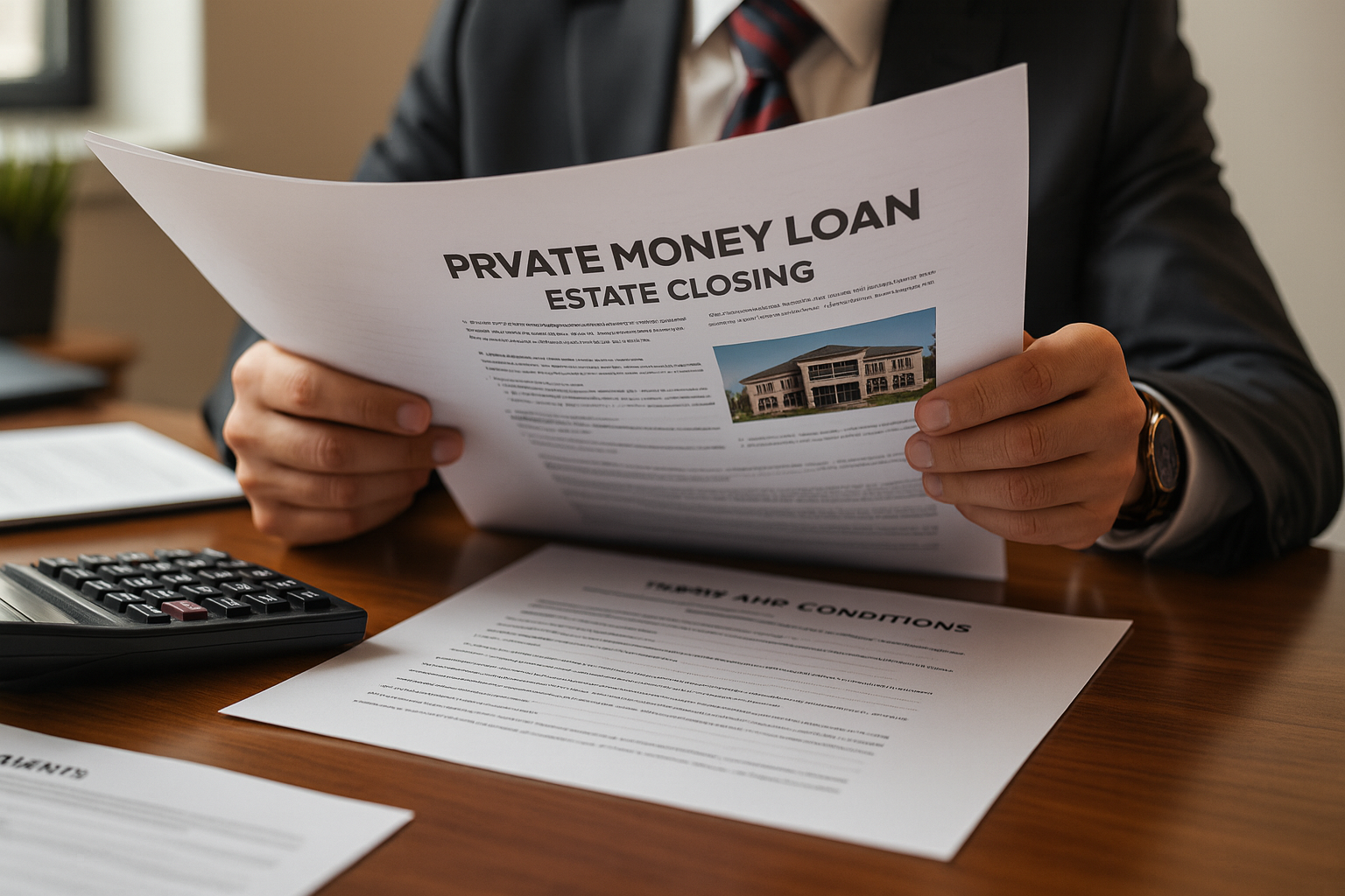 Real estate investor reviewing private money loan documents TGA Properties