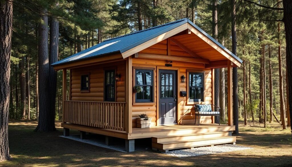 Lillevilla Escape tiny cabin with covered porch and rustic design